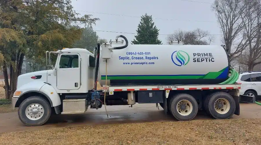 Photo of the Prime Septic truck offering Septic Services In Upstate South Carolina Including Belton, Greenville, Easley, and surrounding areas.